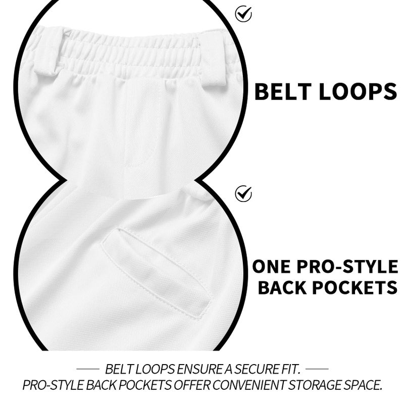 QBK Youth Toddler Baseball Pants Softball Pants Kids Tee Ball Pants for Boy Girl 2T-17Yearsï¼ˆWhite Sï¼‰ - Image 3