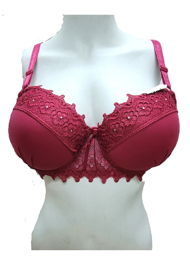 Women's Push-Up Bra with Embellished Lace and Shiny Rhinestones  - Image 1