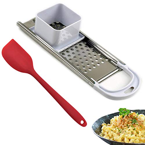 TIYOORTA Stainless Steel Spaetzle Maker Noodle Dumpling Maker with Safety Pusher, Includes Silicone Spatula - Image 1