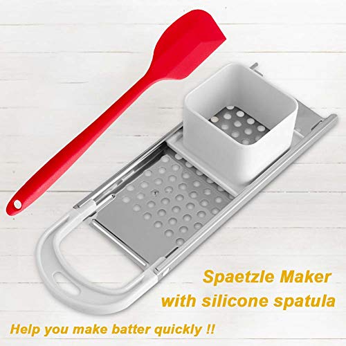 TIYOORTA Stainless Steel Spaetzle Maker Noodle Dumpling Maker with Safety Pusher, Includes Silicone Spatula - Image 5
