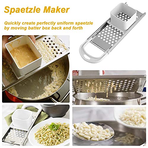 TIYOORTA Stainless Steel Spaetzle Maker Noodle Dumpling Maker with Safety Pusher, Includes Silicone Spatula - Image 2