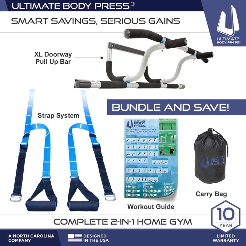 Ultimate Body Press XL Doorway Pull Up Bar and Strap System - Image 2