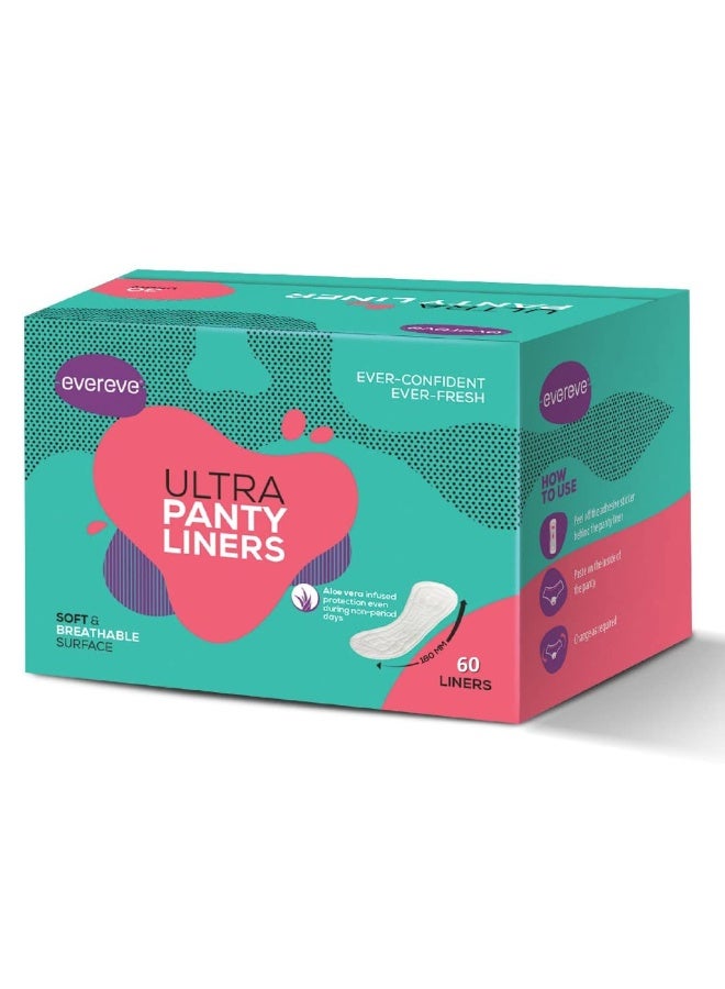Evereve Anti-Bacterial Panty Liners for Women Pack of 60 180mm with Aloe Vera Protection from Leakage Discharge and Rashes Lasts 8 Hours Freshness for Non-Period Days and Spotting - Image 1