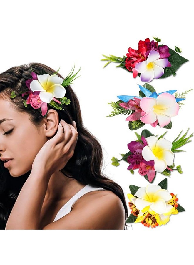 Ahoney Hawaiian Plumeria Flower Hair Accessories for Women and Girls - 4 Pieces Artificial Flower Barrettes and Pins for Beach, Luau Outfits, Party Hairstyles, and Decor - Image 1