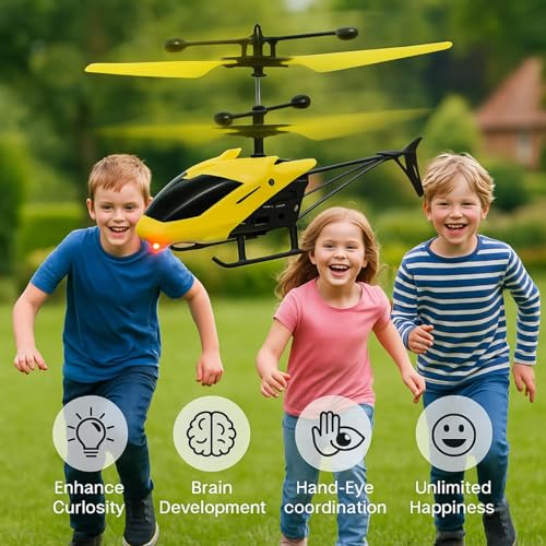 GLASSIMON® RC Remote Control Helicopter with LED Lights, Shockproof Sensor, Flexible Wings, USB Charging Cable, Plastic Material, for Kids 4+, Pack of 1 (Yellow) - Image 4