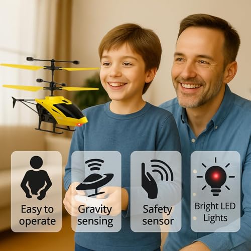 GLASSIMON® RC Remote Control Helicopter with LED Lights, Shockproof Sensor, Flexible Wings, USB Charging Cable, Plastic Material, for Kids 4+, Pack of 1 (Yellow) - Image 3