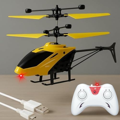 GLASSIMON® RC Remote Control Helicopter with LED Lights, Shockproof Sensor, Flexible Wings, USB Charging Cable, Plastic Material, for Kids 4+, Pack of 1 (Yellow) - Image 1
