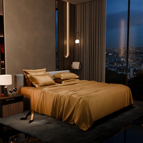 Stoa Paris Super King Size Bedsheet with 4 Pillow Covers, 300TC Satin Premium Bedding Set, Housewarming, Wedding Gift for Couple, Date Night - Eternal Glow - Image 1