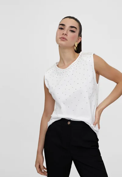 Lola Casademunt T-shirt with shoulder pads and rhinestones