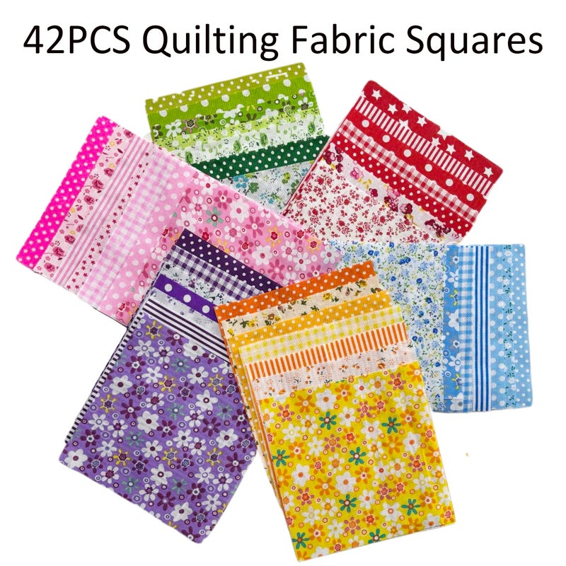 Litboom 42PCS Quilting Cotton Fabric Squares, Floral Pattern 5x5 Inch Pre-Cut Bundle, 100% Woven Cotton, Multicolor Patchwork for DIY Sewing, Crafts - Image 2
