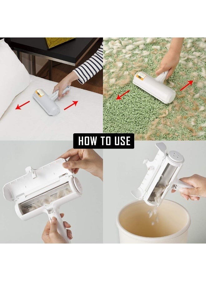 شابية بكرة ​​إزالة شعر الحيوانات الأليفة - بكرة إزالة الوبر لشعر الحيوانات الأليفة - مزيل شعر الكلاب والقطط ذاتي التنظيف - يزيل شعر الكلاب والقطط من الأثاث والسجاد والفراش والملابس والمزيد (أبيض) - Image 4