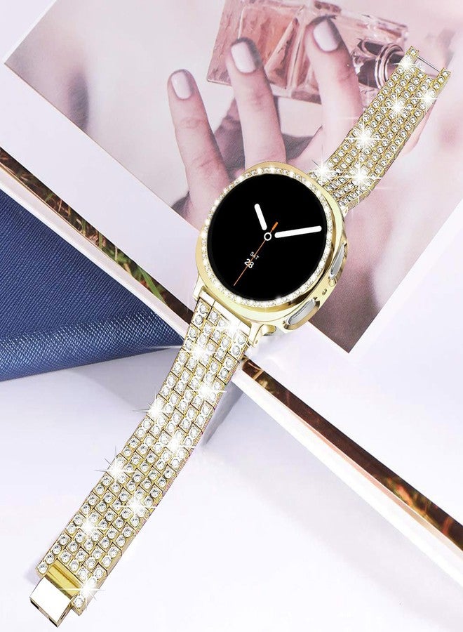 DEALELE Bands and Case Compatible with Samsung Galaxy Watch 8 40mm, Bling Rhinestone Diamond Metal Bracelet with Shiny Protective Case Cover Replacement for Women Men (40mm, Gold) - Image 3