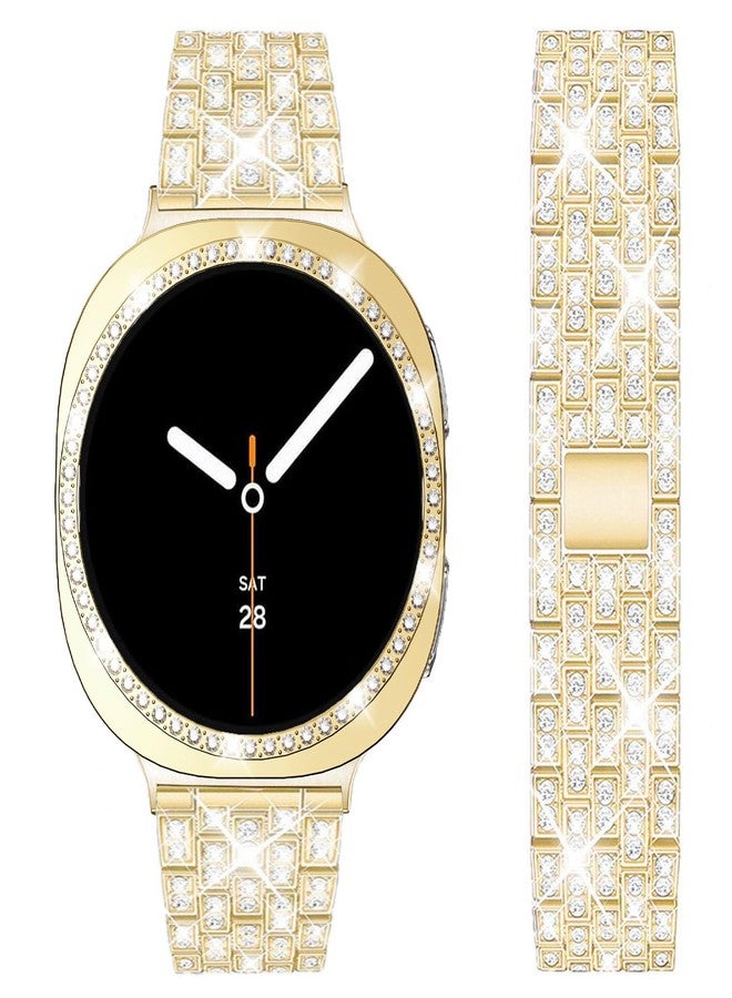 DEALELE Bands and Case Compatible with Samsung Galaxy Watch 8 40mm, Bling Rhinestone Diamond Metal Bracelet with Shiny Protective Case Cover Replacement for Women Men (40mm, Gold) - Image 1