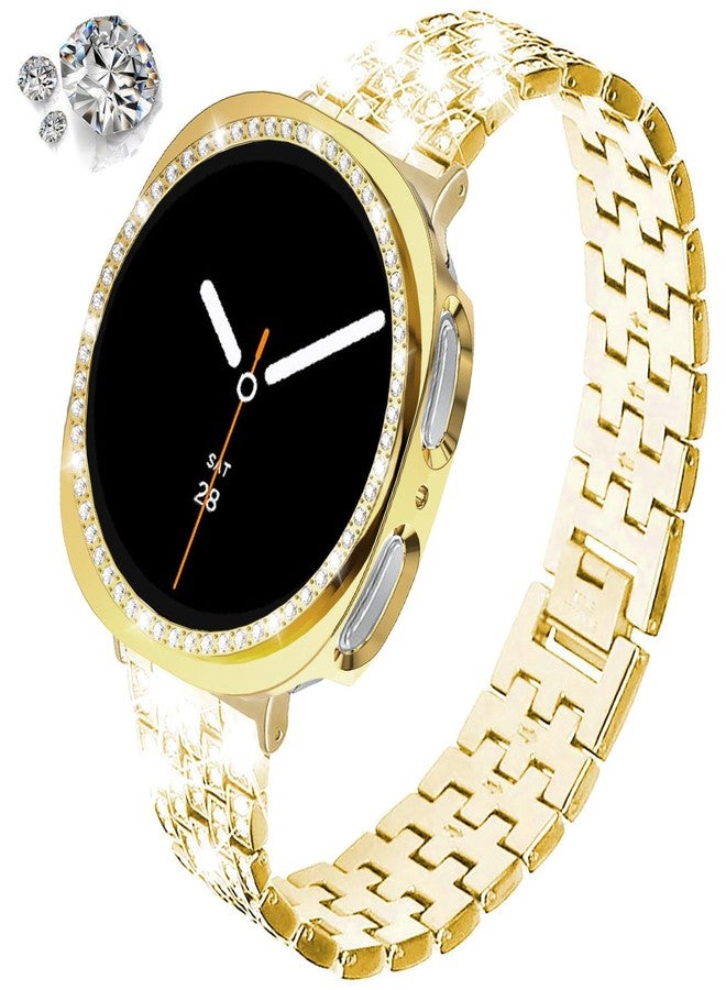 DEALELE Bands and Case Compatible with Samsung Galaxy Watch 8 40mm, Bling Rhinestone Diamond Metal Bracelet with Shiny Protective Case Cover Replacement for Women Men (40mm, Gold) - Image 2