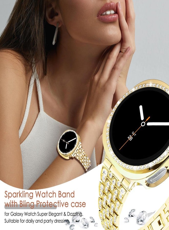 DEALELE Bands and Case Compatible with Samsung Galaxy Watch 8 40mm, Bling Rhinestone Diamond Metal Bracelet with Shiny Protective Case Cover Replacement for Women Men (40mm, Gold) - Image 5