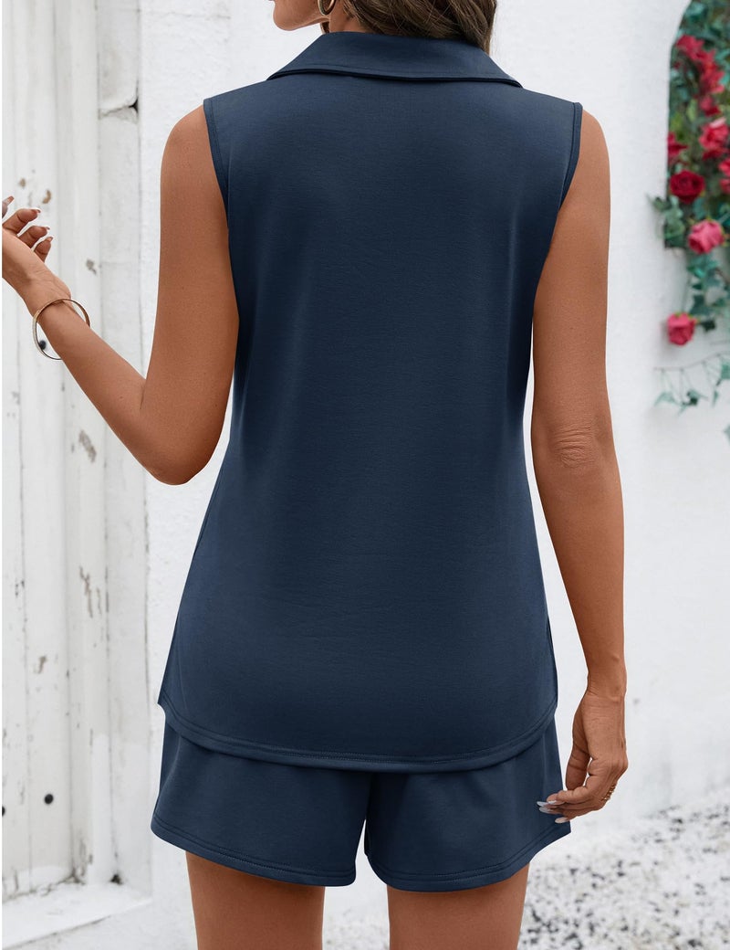 Rapbin Lounge Sets for Women Summer 2 Piece Outfits Casual Vacation Travel Matching Fashion Clothing (Navy Blue, L) - Image 5
