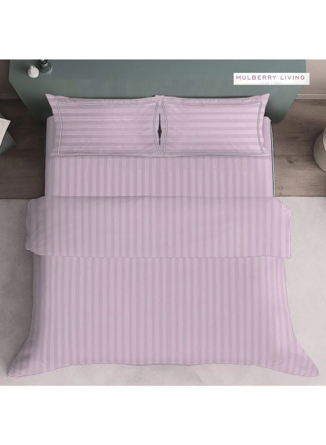 MULBERRY LIVING 100% Cotton King Duvet Cover - 300 TC Elysian Stripes(2cm). Width 260 x Length 240cms - Cameo Rose