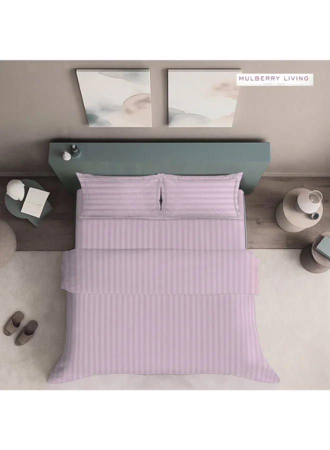 MULBERRY LIVING 100% Cotton King Duvet Cover - 300 TC Elysian Stripes(2cm). Width 260 x Length 240cms - Cameo Rose