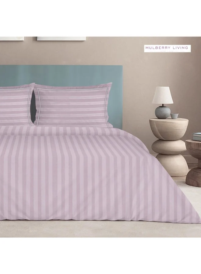 MULBERRY LIVING 100% Cotton King Duvet Cover - 300 TC Elysian Stripes(2cm). Width 260 x Length 240cms - Cameo Rose