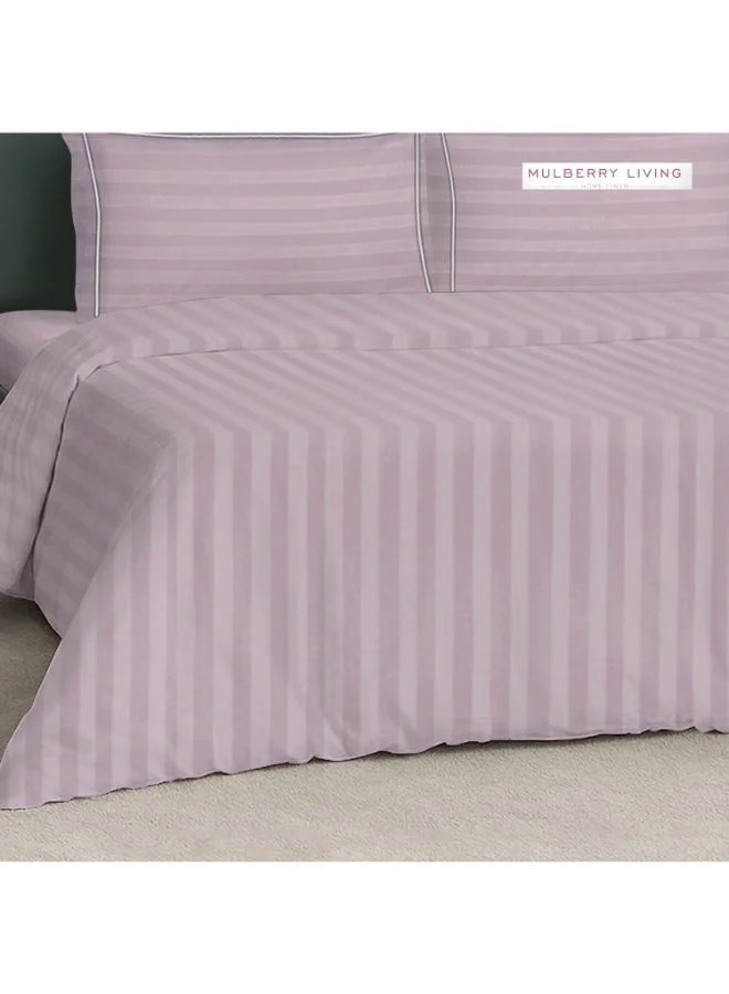 MULBERRY LIVING 100% Cotton King Duvet Cover - 300 TC Elysian Stripes(2cm). Width 260 x Length 240cms - Cameo Rose