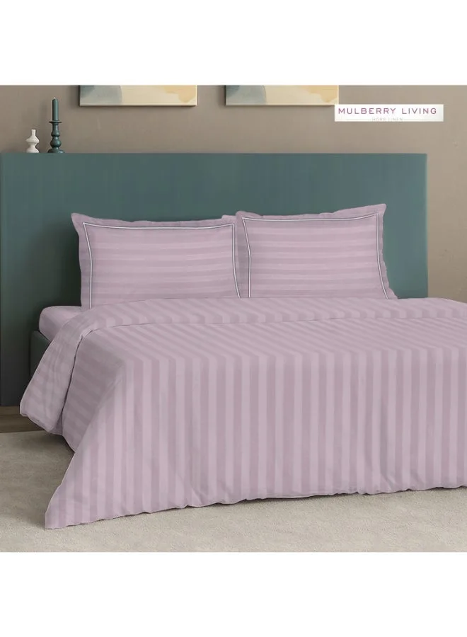 MULBERRY LIVING 100% Cotton King Duvet Cover - 300 TC Elysian Stripes(2cm). Width 260 x Length 240cms - Cameo Rose