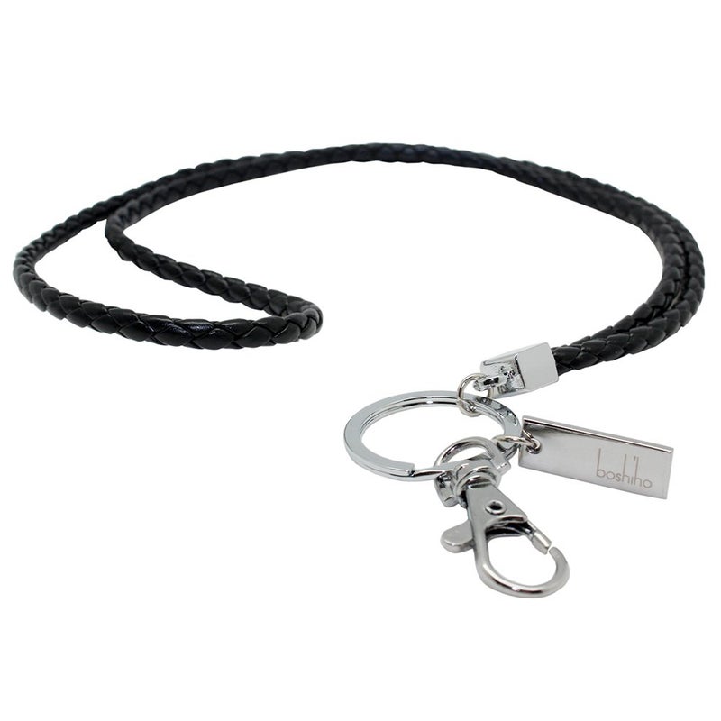 boshiho Office Lanyard, PU Leather Necklace Lanyard with Strong Clip and Keychain for Keys, ID Badge Holder, USB or Cell Phone (Black) - Image 1