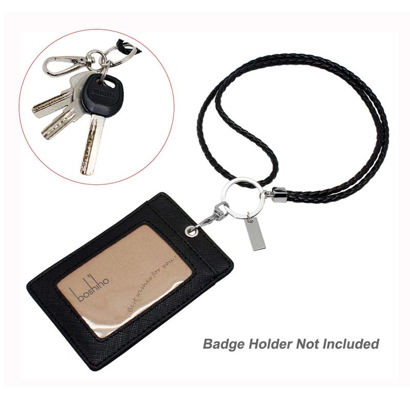 boshiho Office Lanyard, PU Leather Necklace Lanyard with Strong Clip and Keychain for Keys, ID Badge Holder, USB or Cell Phone (Black) - Image 3