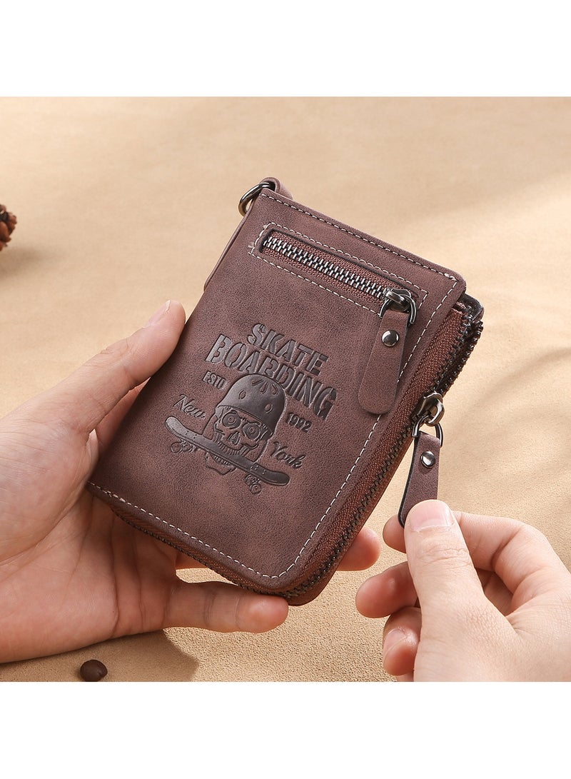 بايلليري محفظة كرتونية ريترو محفظة قصيرة للطلاب بسحاب حقيبة جلدية وحامل بطاقات عملات معدنية ومحفظة عملات معدنية هدية - Image 4