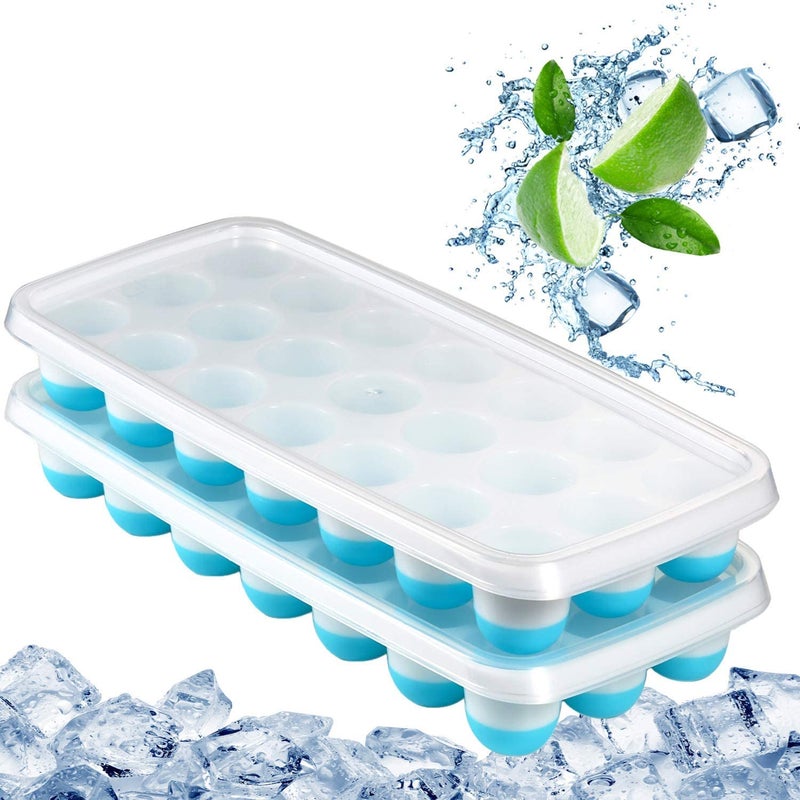 Clink Ice Cube Trays Easy Release-Odor free,Spill Resistant Lid Included,2 Pack, Small Size, Stackable 42 Cubes,Silicone(Blue) - Image 1