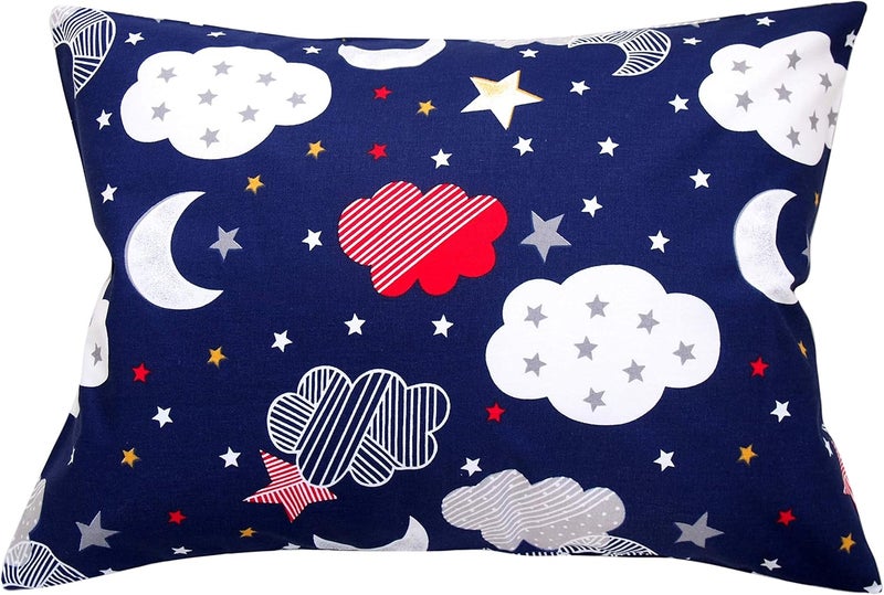 Comfy Turtles Toddler Pillowcase 13x18 - Moon Star Cloud Child Pillow Case, Cotton Toddler Pillowcase Star, Travel Pillow Case Cover - Navy Blue Moon Stars - Image 1