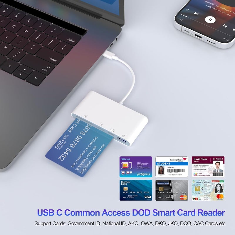 Rocketek USB C SD Card Reader for iPhone, 5-in-1 Multi Memory Card Reader with SD+TF+Smart Card Slot+USB OTG+USB-C Port, DOD Military USBC Common Access CAC Smart ID Card Reader for iPhone 16/iPad/Mac/Laptop - Image 5