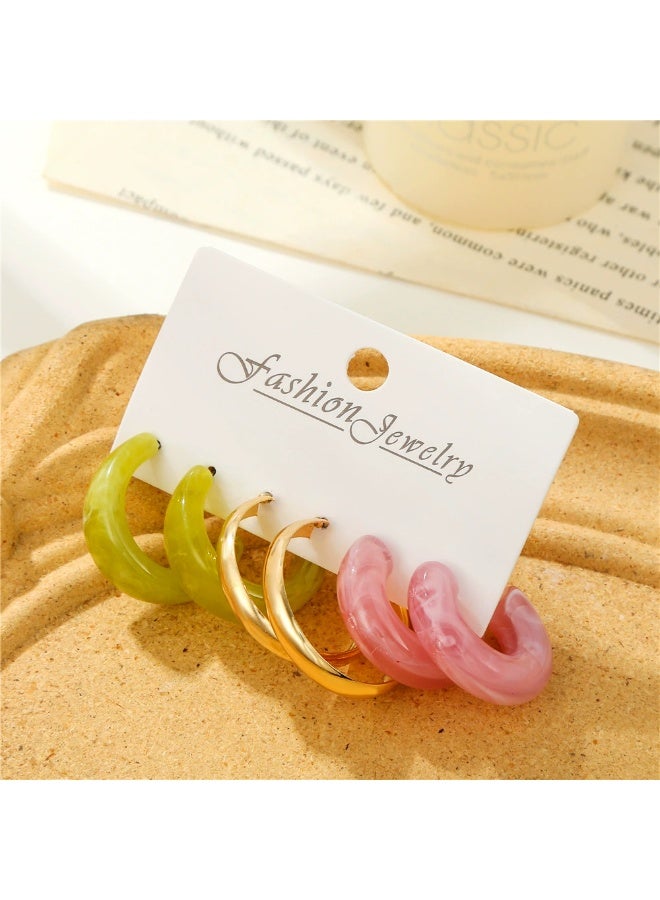 Goolsky Women’s Acrylic Color Earring Set – Simple Stylish Hoop & Stud Combo, Lightweight Fashion Jewelry for Daily Wear - Image 2