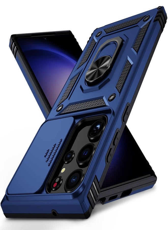 Weycolor for Samsung Galaxy S23 Ultra Case with Camera Lens Cover,10 FT Military Grade Drop Protection, Magnetic Ring Holder Kickstand Protective Phone Case for Samsung Galaxy S23 Ultra, Navy Blue - Image 1