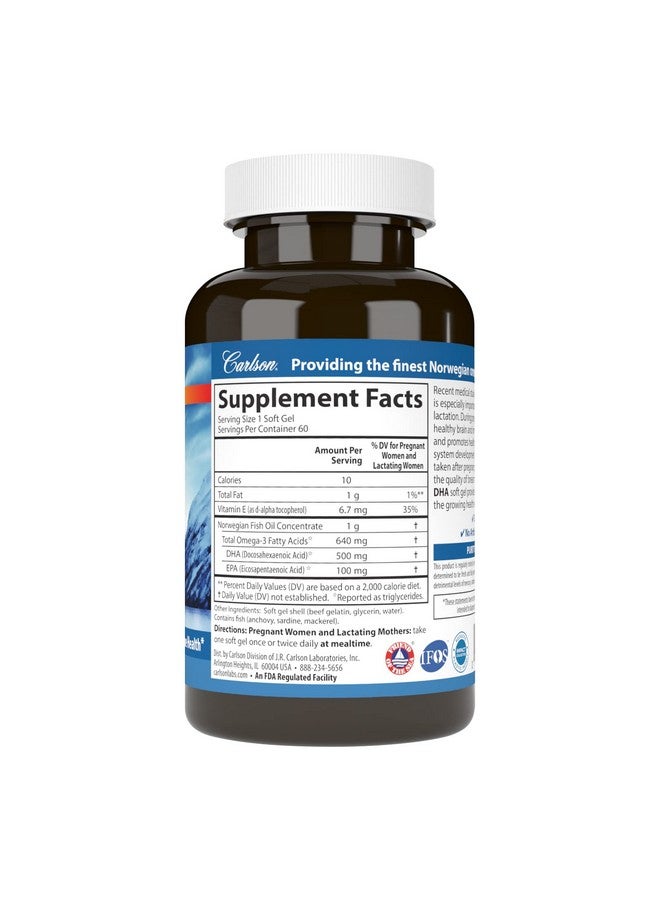 Carlson - Mother's DHA, 500 mg DHA, Prenatal Support, Fetal Development & Immune Health, 60 Softgels - Image 2