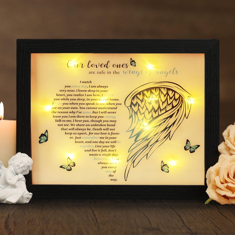 Fabuday Memorial Gifts LED Shadow Box - Sympathy Gift in Memory of Loved One Gifts  Rememberance Gift for Loss of Mother Father Mom Dad  Funeral Condolences Bereavement Grief Gifts Angel Wings - Image 1