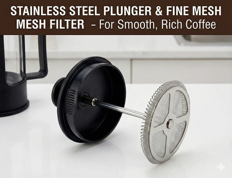 DOPPIO French Press Coffee Maker 600ml – Premium Borosilicate Glass with Stainless Steel Plunger | Manual Coffee & Tea Press | Heat Resistant, Easy to Clean – Black - Image 3