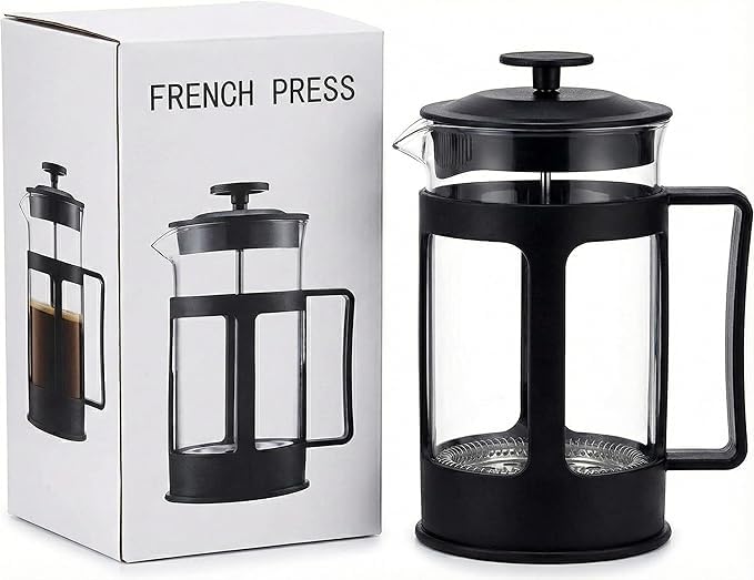 DOPPIO French Press Coffee Maker 600ml – Premium Borosilicate Glass with Stainless Steel Plunger | Manual Coffee & Tea Press | Heat Resistant, Easy to Clean – Black - Image 1
