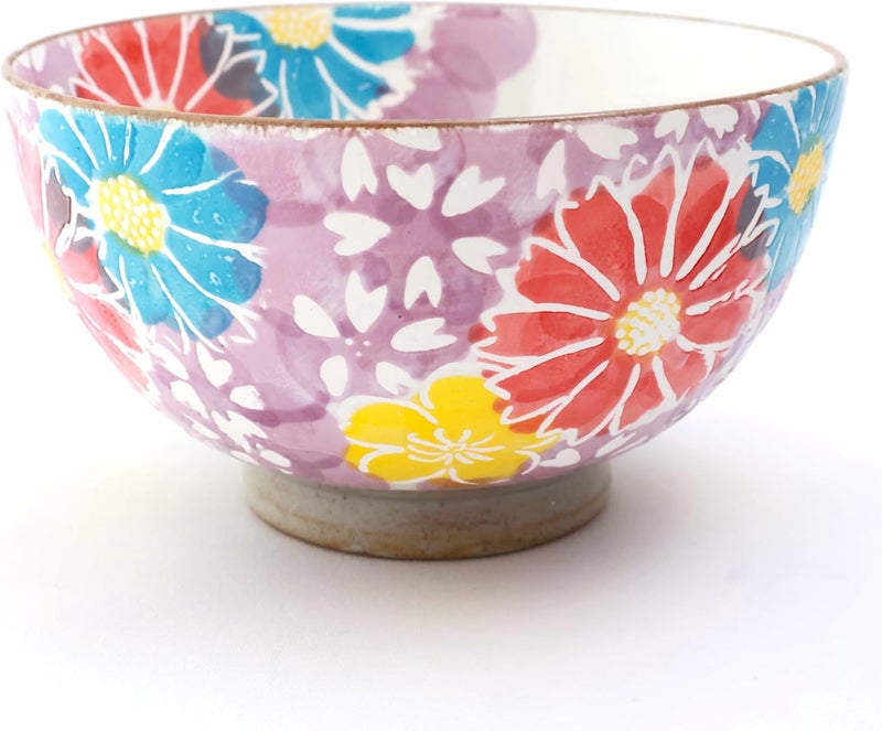Japanese Rice Bowl D45 inch Japanese HasamiWare Hand paint Pottery Violet  White Stunning Masterpiece PB0056 - Image 2