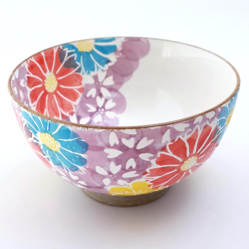 Japanese Rice Bowl D45 inch Japanese HasamiWare Hand paint Pottery Violet  White Stunning Masterpiece PB0056 - Image 1