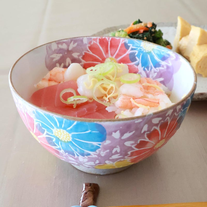 Japanese Rice Bowl D45 inch Japanese HasamiWare Hand paint Pottery Violet  White Stunning Masterpiece PB0056 - Image 5