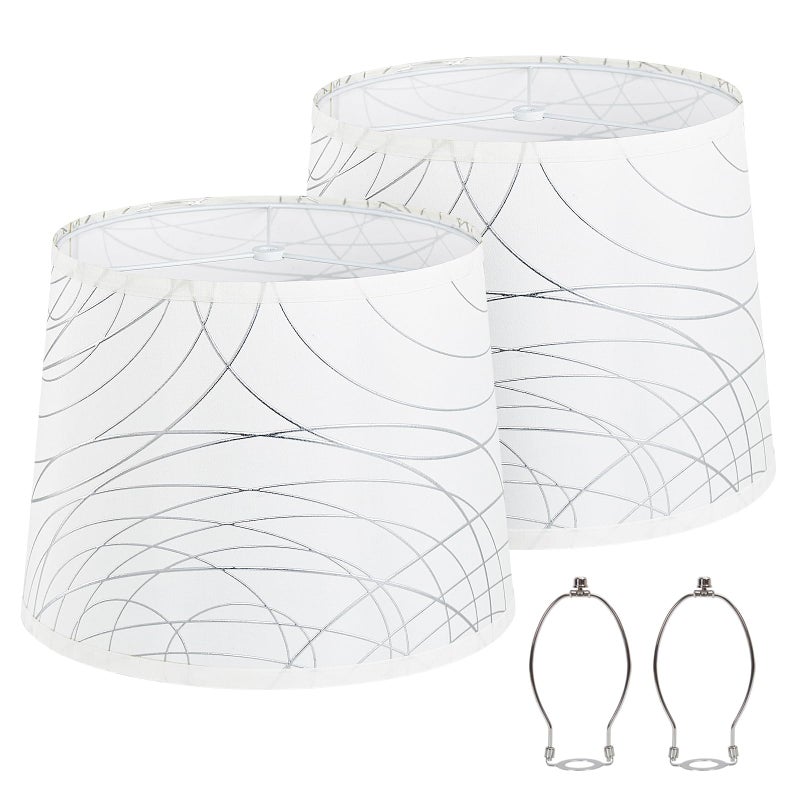 Luvkczc White Lampshades Set of 2 for Table Floor Lamp, Lampshades with with Line Design, 12.7" Top x 12.7" Bottom x 10" High, Natural Linen Hand Crafted, Lamp Shade Harp Holder Included - Image 1