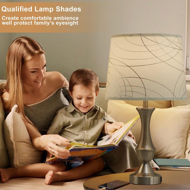 Luvkczc White Lampshades Set of 2 for Table Floor Lamp, Lampshades with with Line Design, 12.7" Top x 12.7" Bottom x 10" High, Natural Linen Hand Crafted, Lamp Shade Harp Holder Included - Image 3