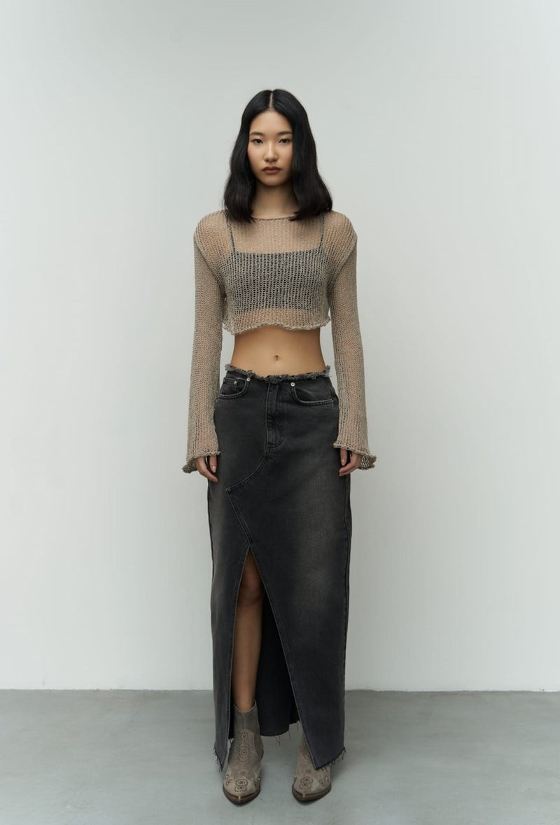 Mai Collection Arket Waist Detail Smoked Jean Skirt - Image 1