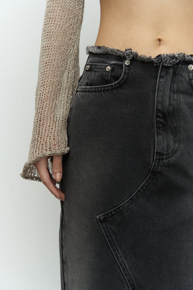 Mai Collection Arket Waist Detail Smoked Jean Skirt - Image 4
