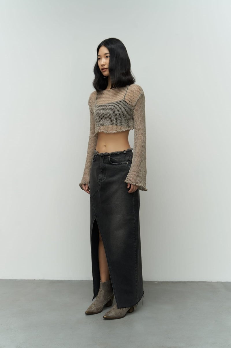 Mai Collection Arket Waist Detail Smoked Jean Skirt - Image 3