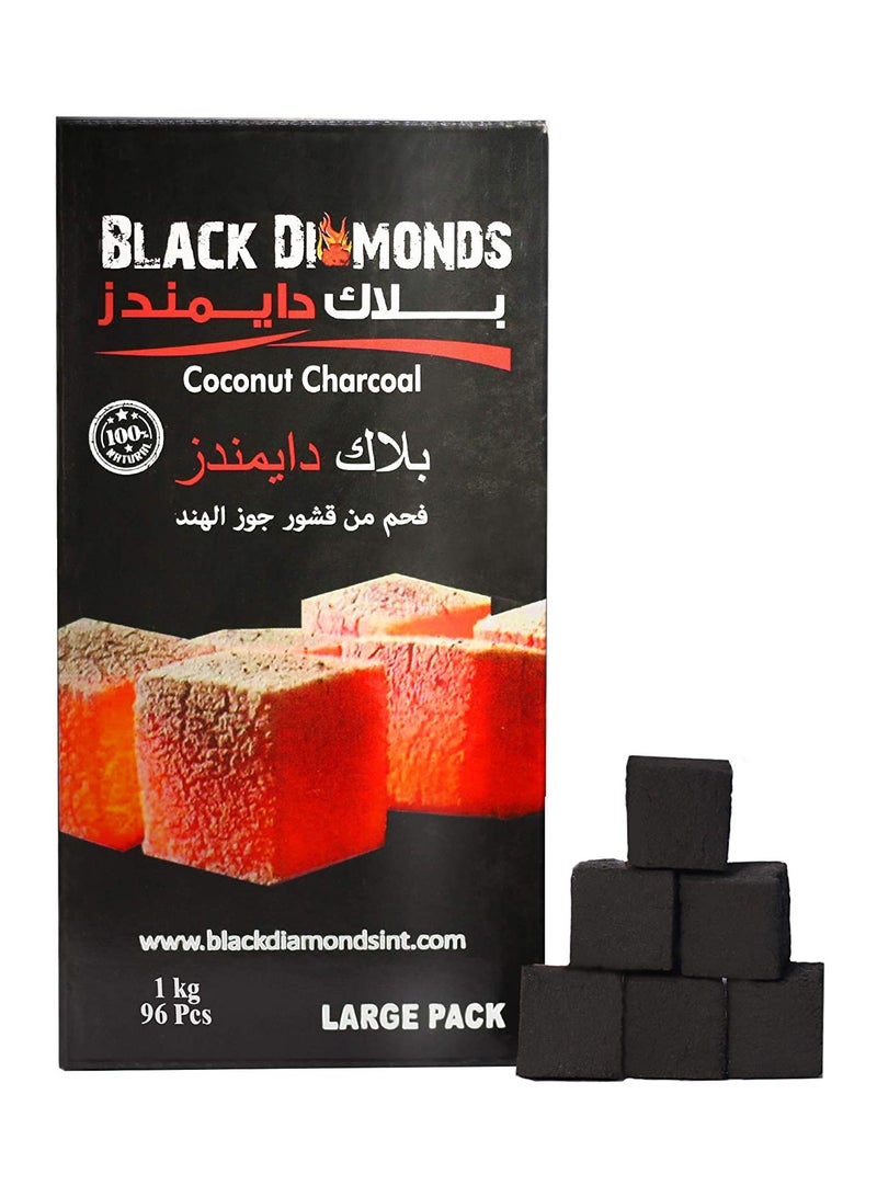 BLACK DIAMONDS 96-Pcs Premium Coconut Shell Charcoal 1 KG | Charcoal for BBQ and Grilling and Bakhoor - Image 1