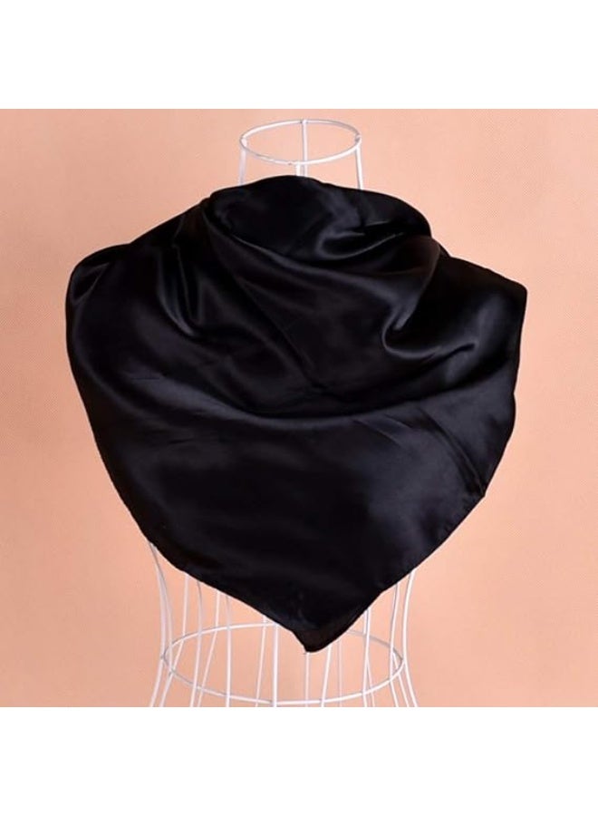 35" x 35" Women’s Large Satin Square Scarf – Silk-Feel Hair Scarf, Turban Style Head Wrap for Fashion & Hair Protection (Black) - Image 2