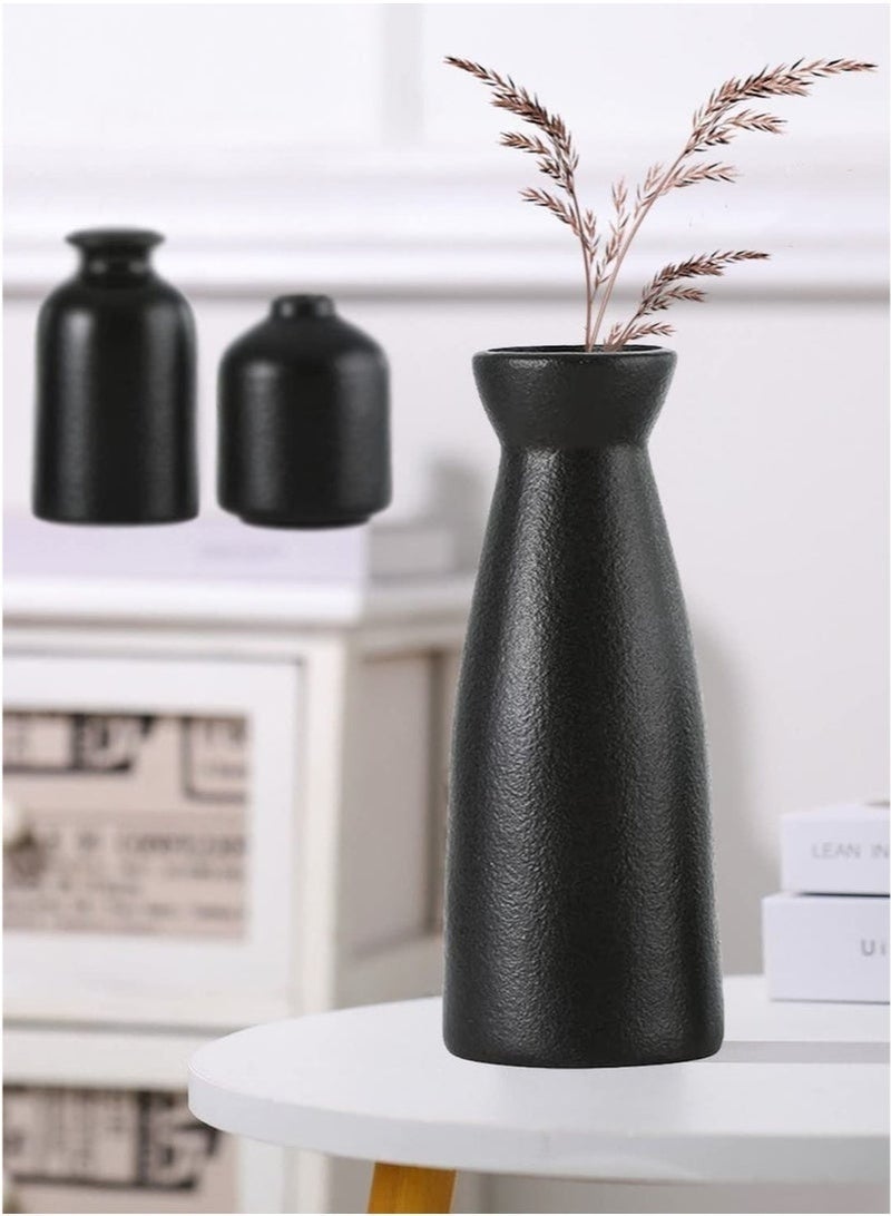 كيلا مجموعة من 3 مزهريات سيراميك سوداء صغيرة للديكور، ديكور منزلي عصري، مزهريات للديكور، مزهرية عشب البامباس، مزهريات زهور مجففة، غرفة المعيشة، رف طاولة، قطع مركزية للديكور - Image 2