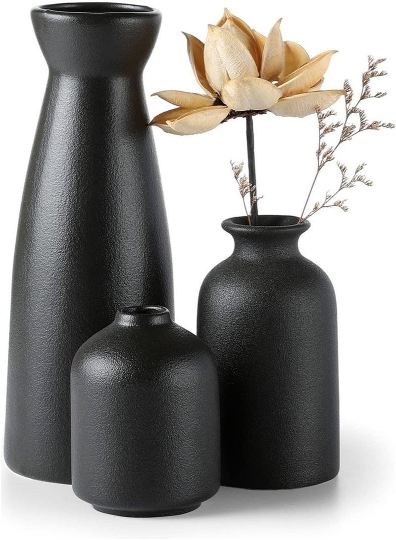 كيلا مجموعة من 3 مزهريات سيراميك سوداء صغيرة للديكور، ديكور منزلي عصري، مزهريات للديكور، مزهرية عشب البامباس، مزهريات زهور مجففة، غرفة المعيشة، رف طاولة، قطع مركزية للديكور - Image 1