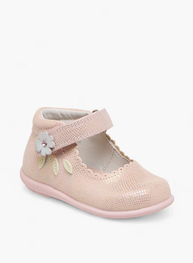بيرفيت Textured Mary Jane Shoes with Hook and Loop Closure